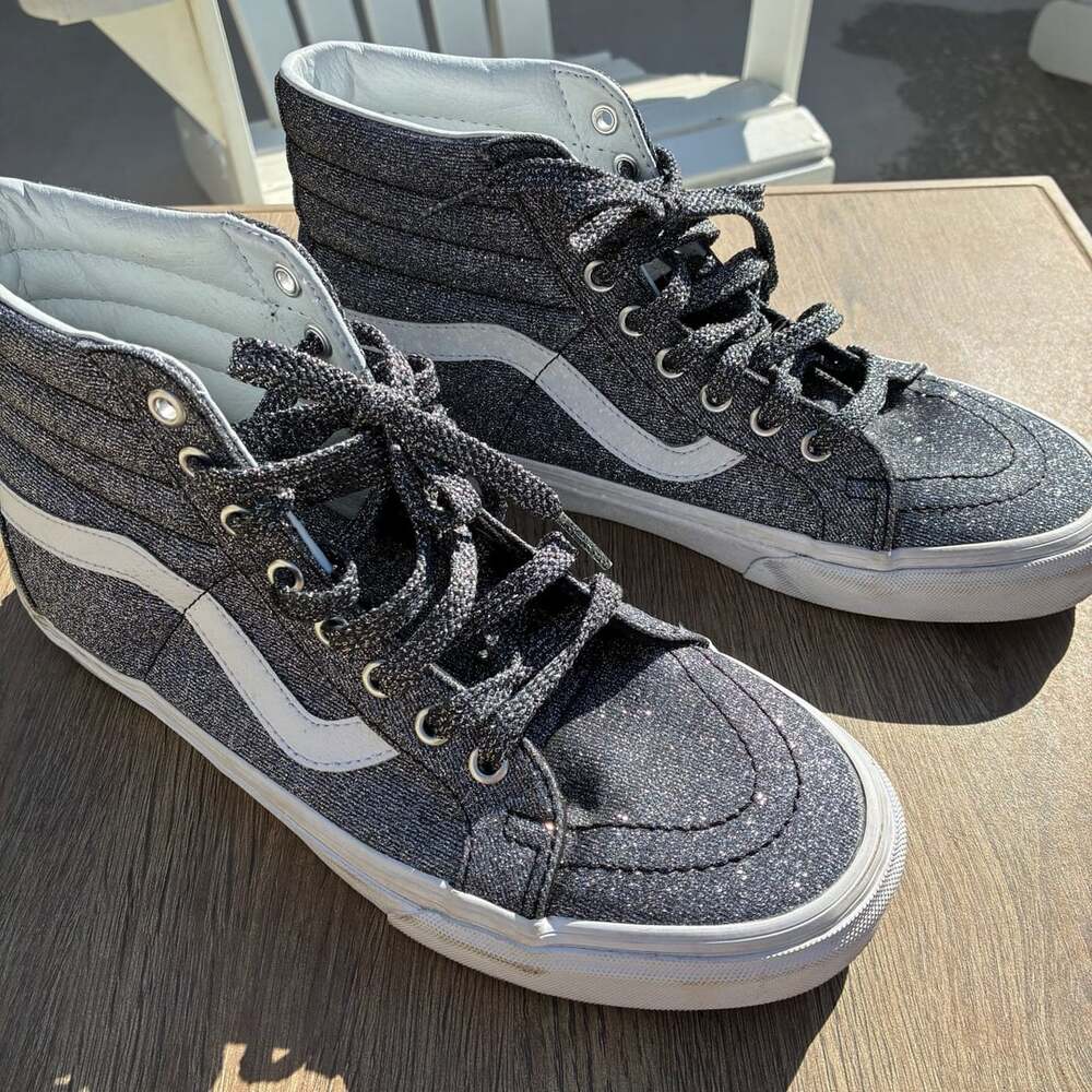 Vans Sk8-Hi Black Silver Glitter Metallic High Top Sneakers Women’s 10 Men’s 8.5